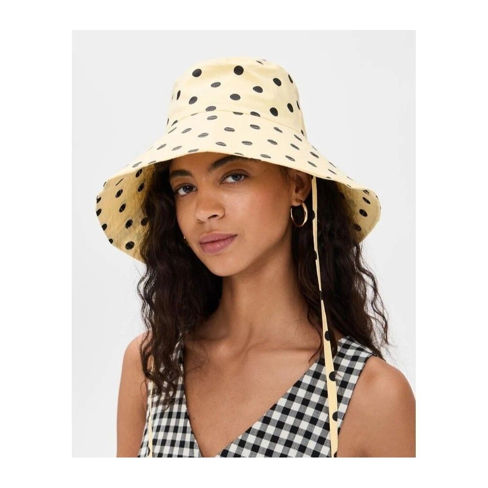 Polka Dot Wide-Brim Sun Hat - Yellow